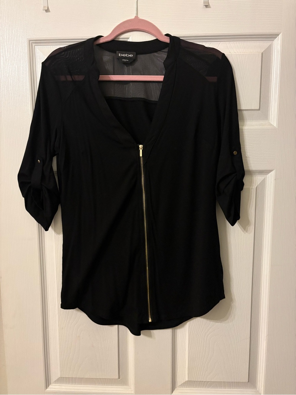 bebe Black gold Zip-Front Women’s Top - Picture 2 of 4
